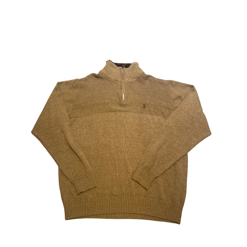 U.S. Polo Assn. Mens XL Quarter Zip Pullover Sweater Brown‎ Cotton Blend Casual